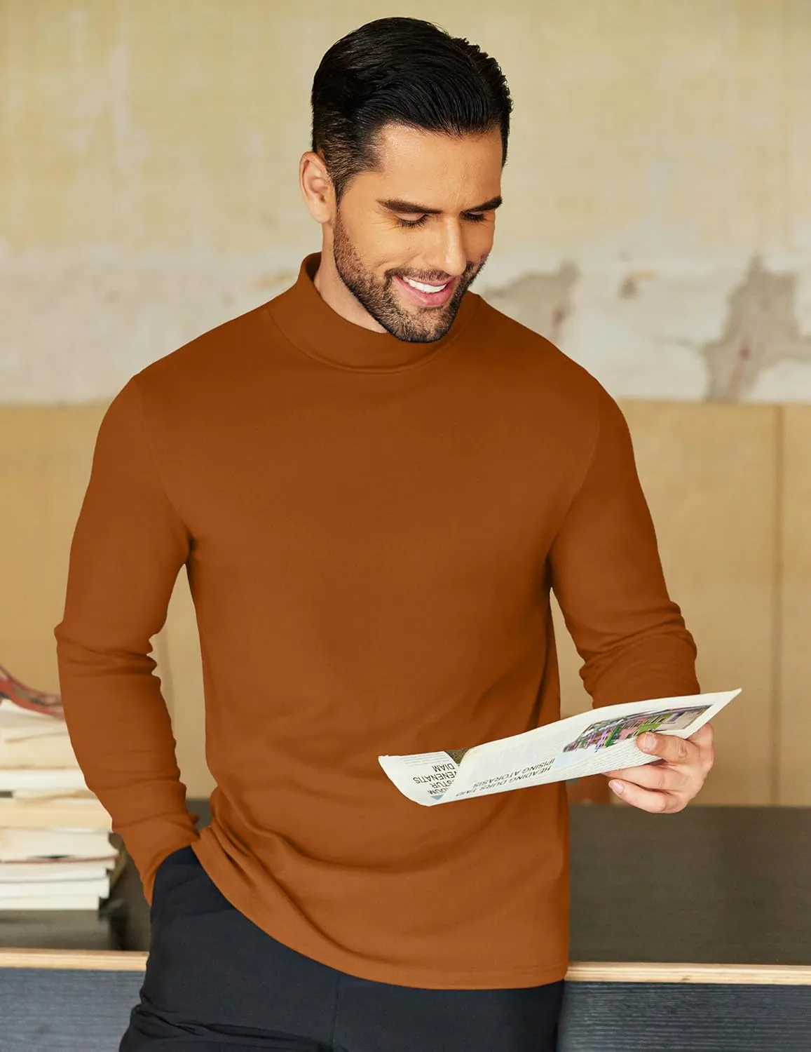 COOFANDY Mens Mock Neck Shirts Fleece Long Sleeve Tops Basic Pullover T-Shirts