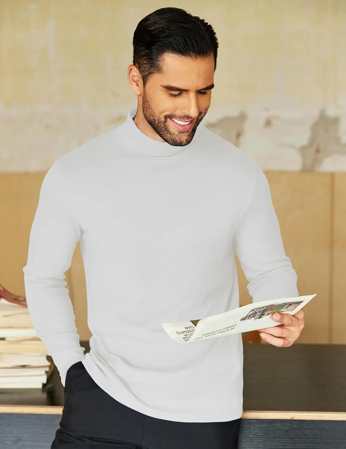 COOFANDY Mens Mock Neck Shirts Fleece Long Sleeve Tops Basic Pullover T-Shirts