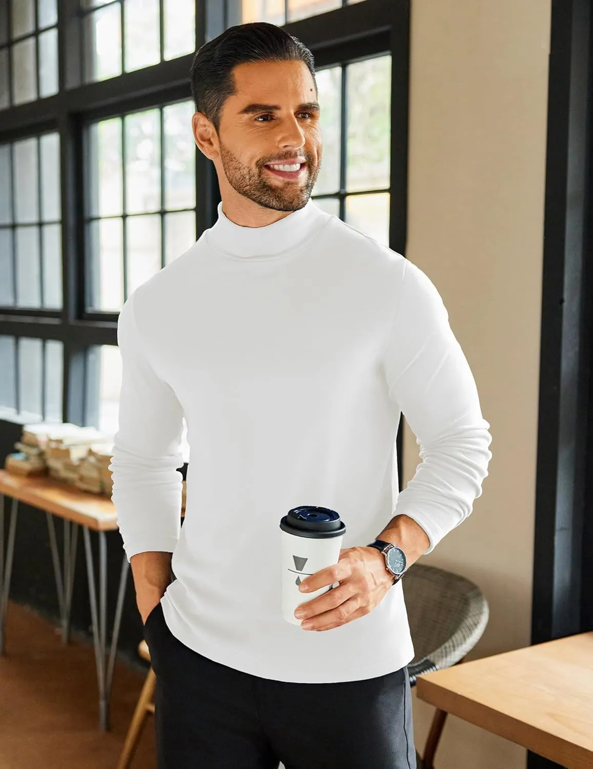 COOFANDY Mens Mock Neck Shirts Fleece Long Sleeve Tops Basic Pullover T-Shirts