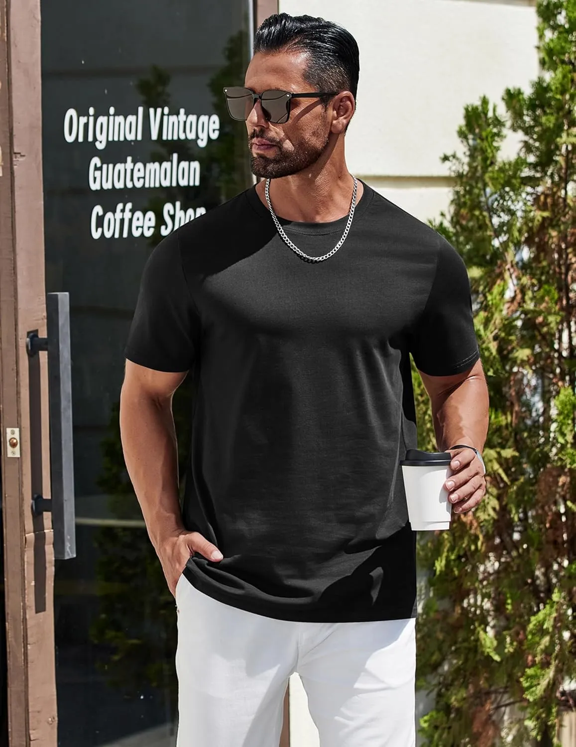 COOFANDY Mens T-Shirts 100% Cotton Heavyweight Premium Short Sleeve Shirt Crew Neck Basic Tshirt