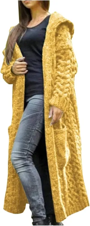 Corduroy Jacket Women Oversized Baggy Knit Sweater Tops Long Sleeve Hooded Cardigan Coat with Pockets