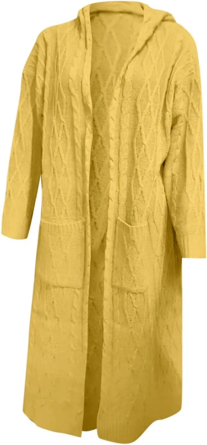 Corduroy Jacket Women Oversized Baggy Knit Sweater Tops Long Sleeve Hooded Cardigan Coat with Pockets