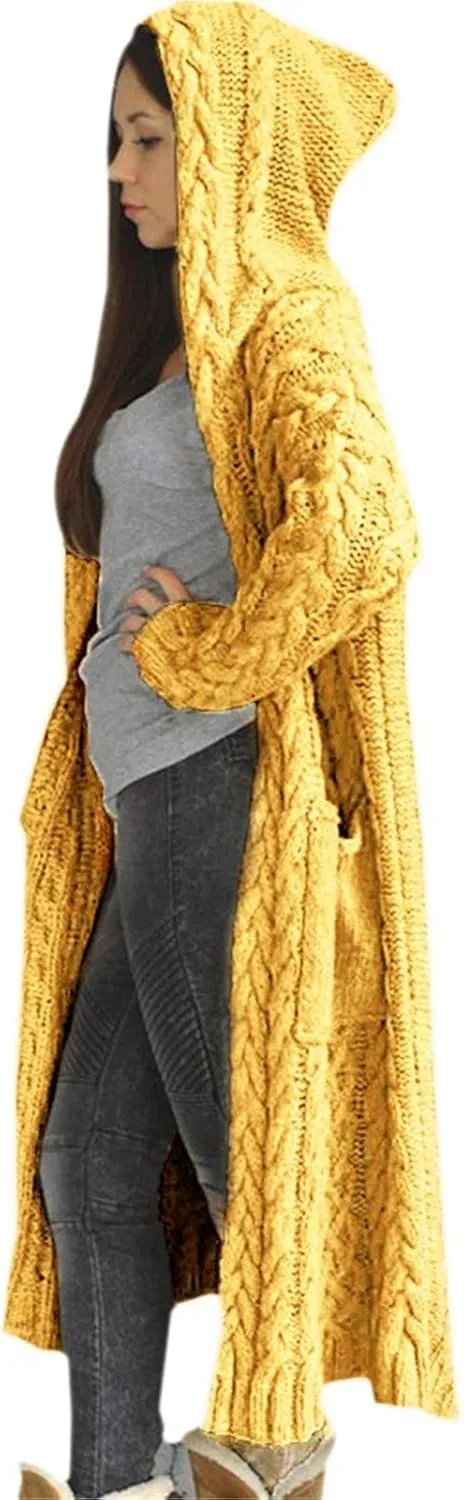 Corduroy Jacket Women Oversized Baggy Knit Sweater Tops Long Sleeve Hooded Cardigan Coat with Pockets