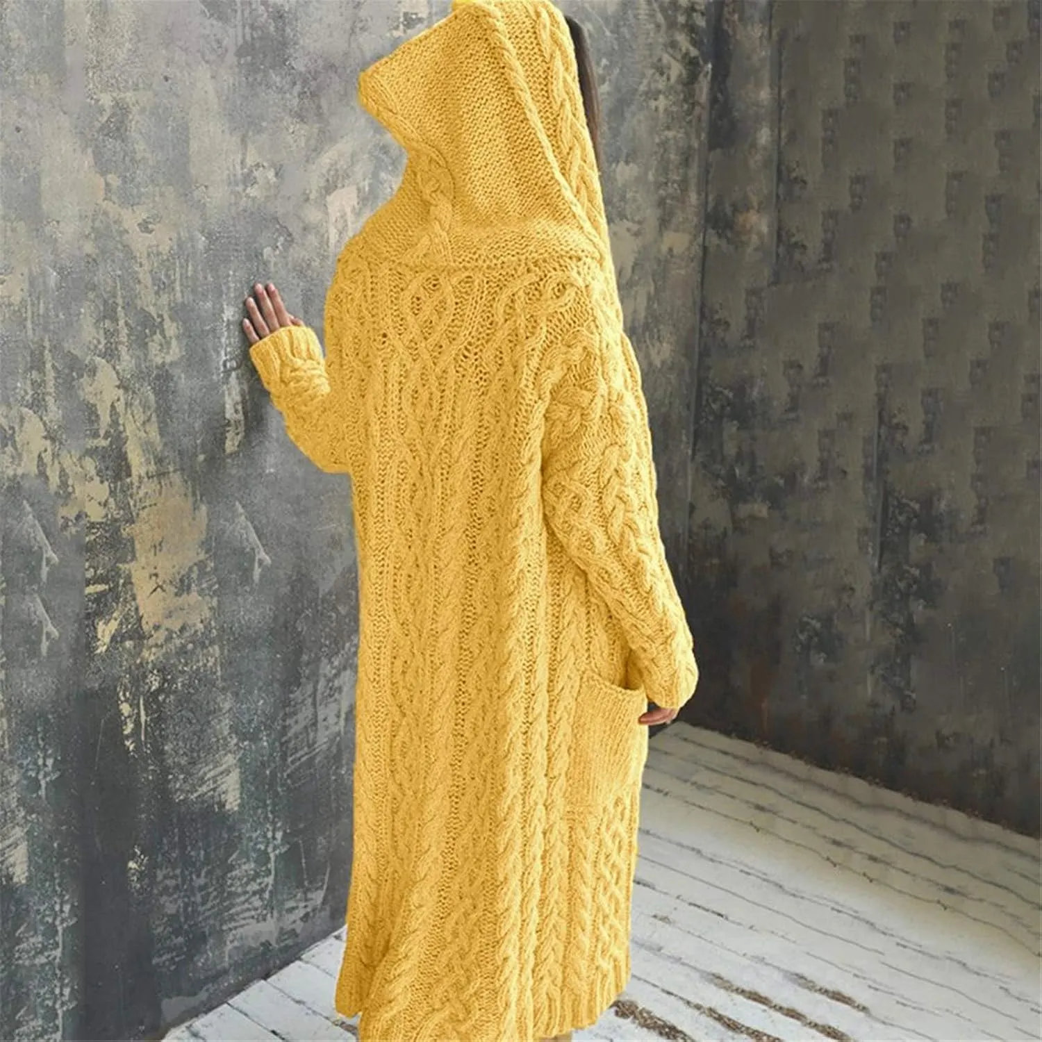 Corduroy Jacket Women Oversized Baggy Knit Sweater Tops Long Sleeve Hooded Cardigan Coat with Pockets