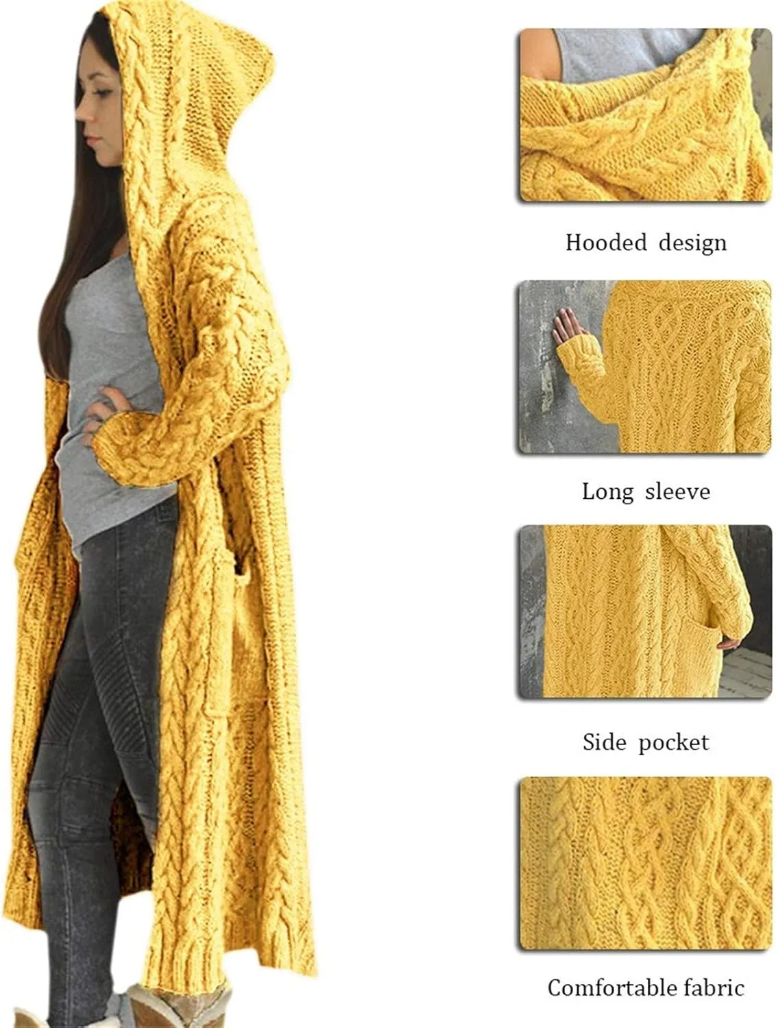Corduroy Jacket Women Oversized Baggy Knit Sweater Tops Long Sleeve Hooded Cardigan Coat with Pockets