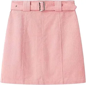 Corduroy Mini Skirt for Women Solid Color Fashion Basic High Waisted A-line Skirts Summer Bodycon Short Pencil Skort