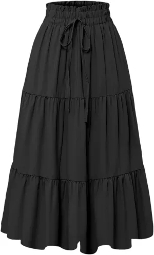 COTECRAM Womens Boho Floral Print Skirt Trendy Pleated A-Line Skirts Casual Flowy Swing Midi Skirts Beach Vacation Clothes