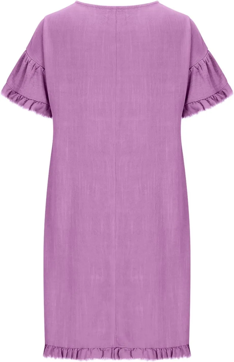 Cotton Linen Dress for Women Short Sleeve Crewneck Mini Dresses for Summer Solid Color Shift Dress with Pockets