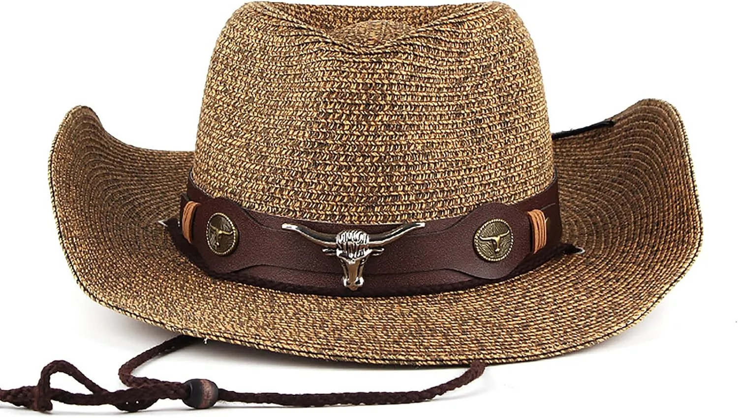 Cowboy Hat for Men and Women - Classic Style Shapeable Wide Brim Straw Western Cowgirl Sun-Hat Coffee