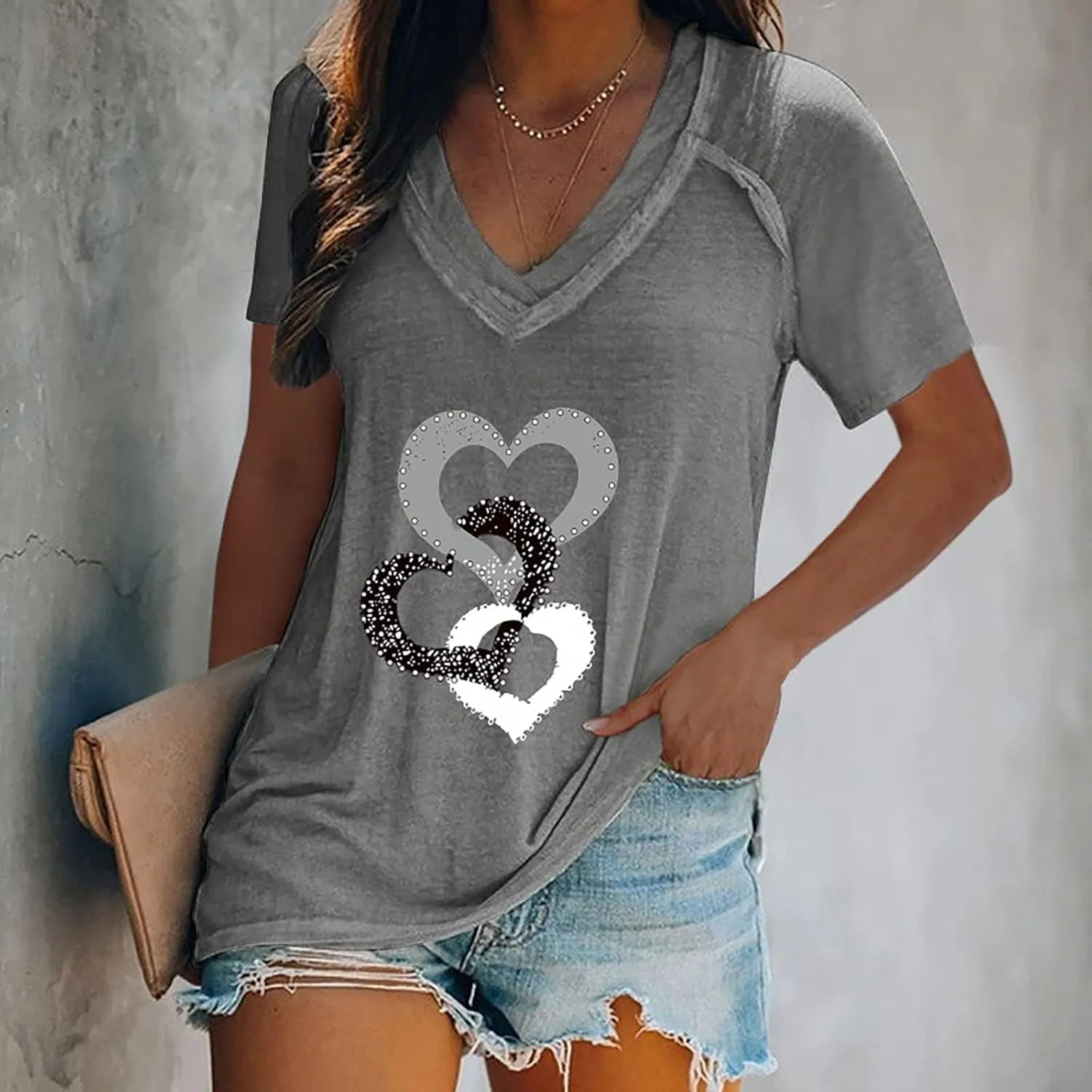 Cute Tops for Women Plus Size Sexy V Neck Blouses Dressy Casual Short Sleeve T Shirts Trendy Basic Oversized Tees