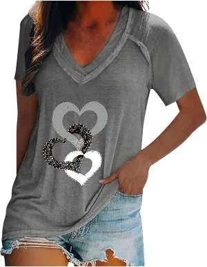 Cute Tops for Women Plus Size Sexy V Neck Blouses Dressy Casual Short Sleeve T Shirts Trendy Basic Oversized Tees