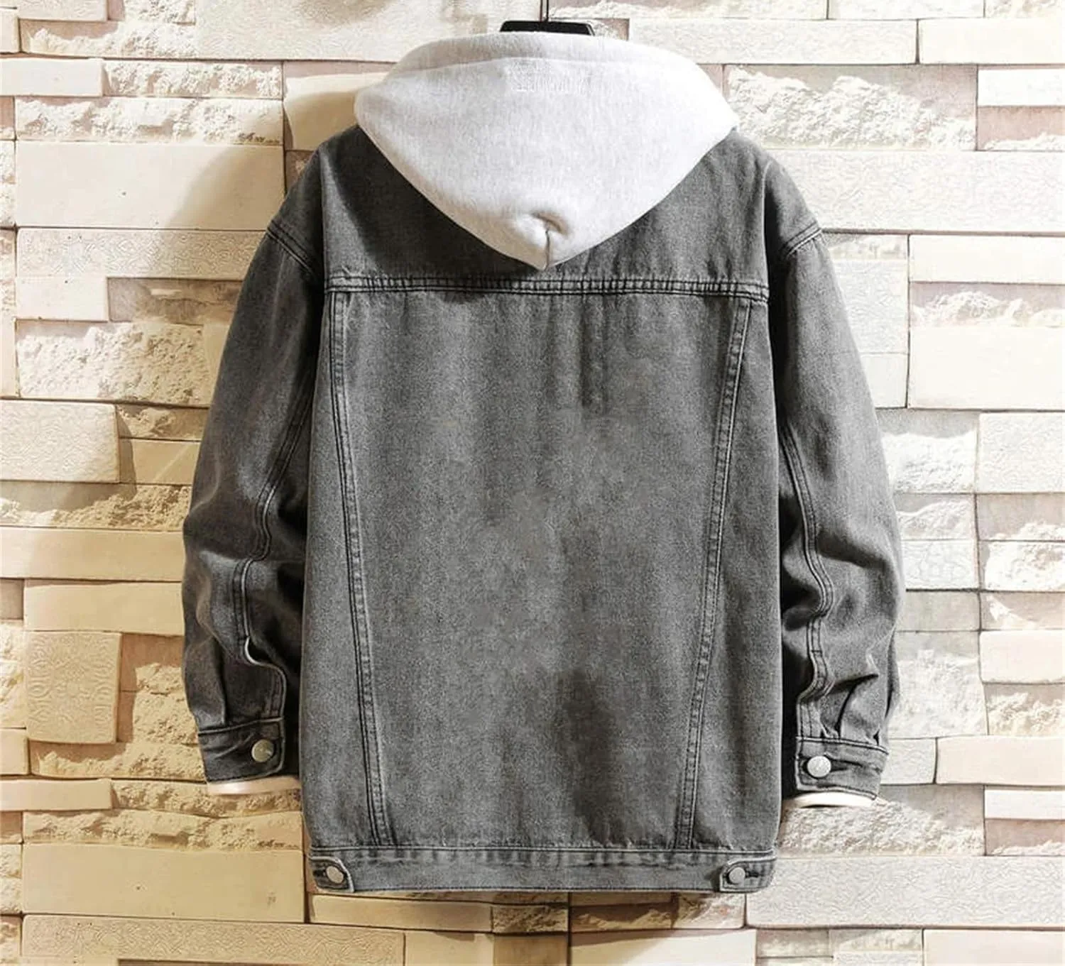 Denim Jacket Men Hooded Casual Jean Jackets Streetwear Solid Color Turn Down Collar Denim Coats