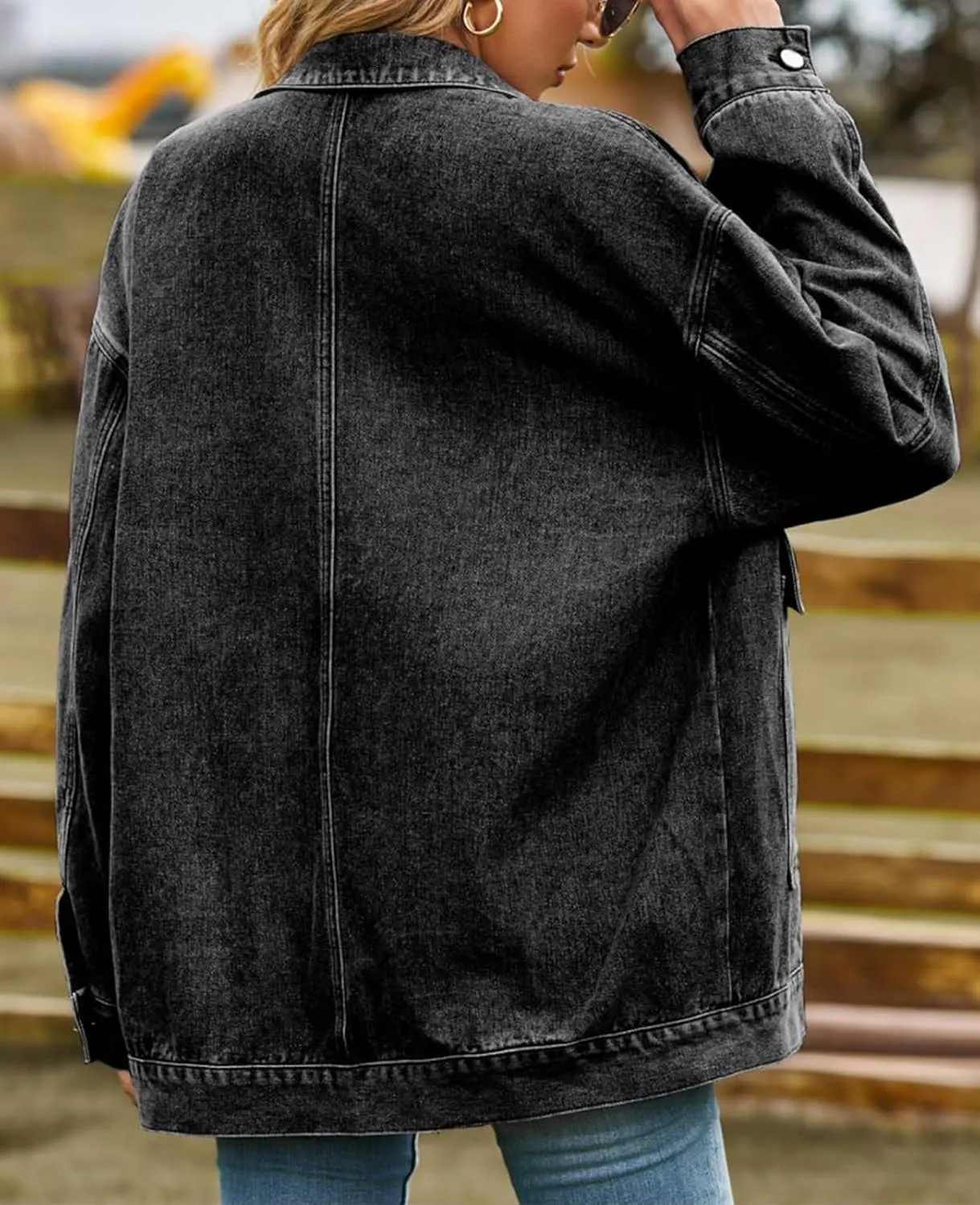 Denim Jackets for Women Long Sleeve Oversized Button Up Denim Coat Casual Jean Jacket Coat with Pockets