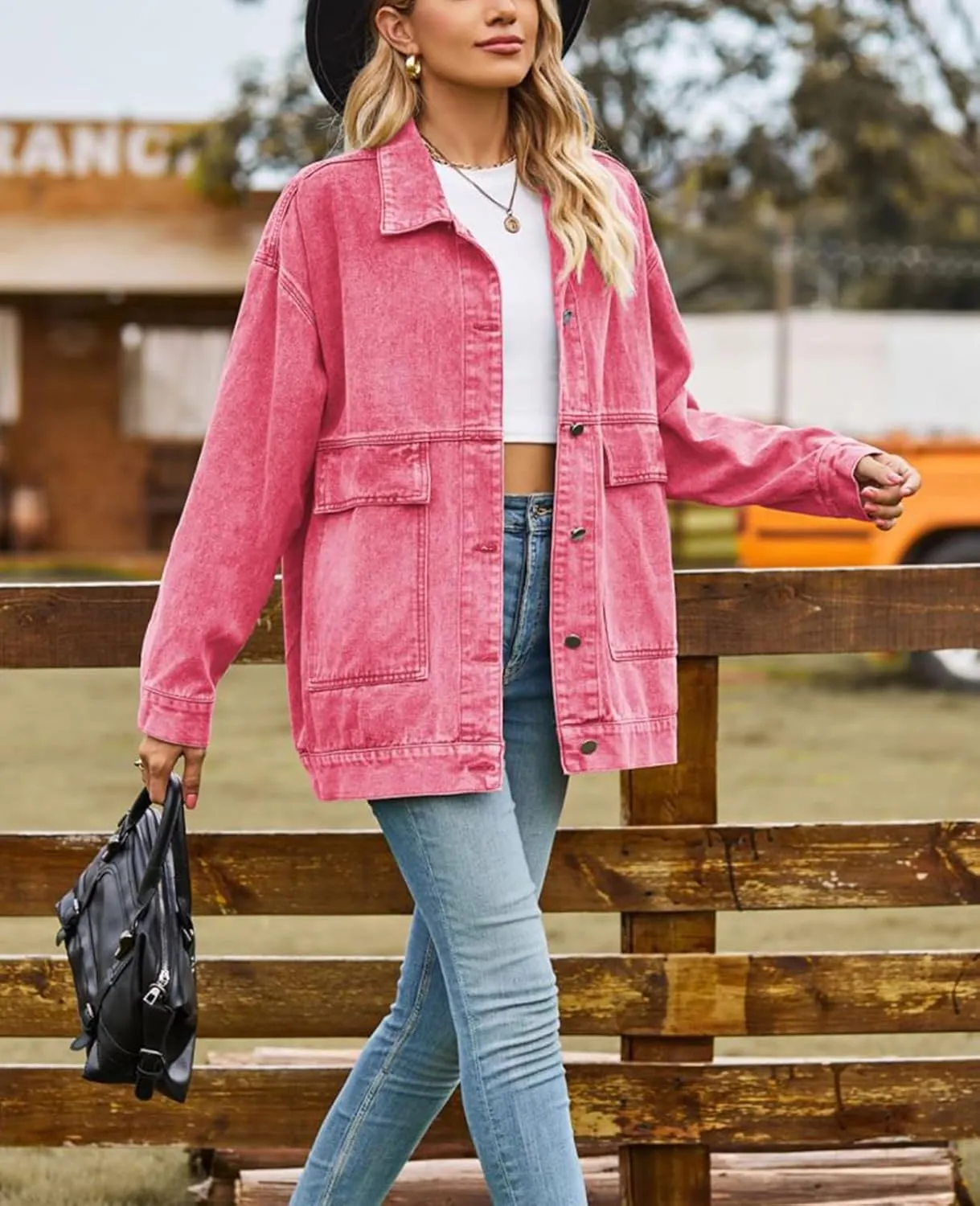 Denim Jackets for Women Long Sleeve Oversized Button Up Denim Coat Casual Jean Jacket Coat with Pockets