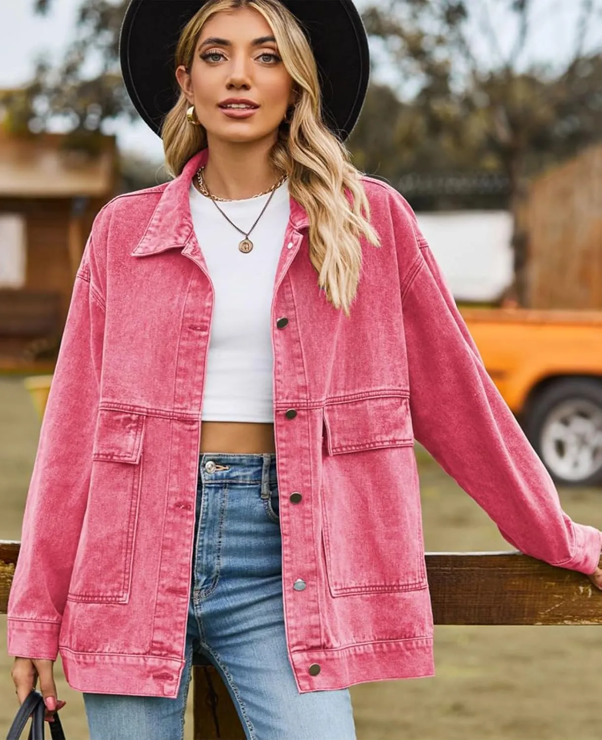 Denim Jackets for Women Long Sleeve Oversized Button Up Denim Coat Casual Jean Jacket Coat with Pockets