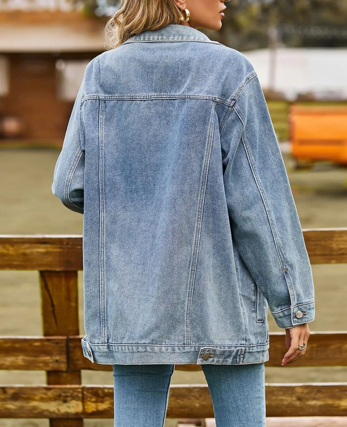 Denim Jackets for Women Long Sleeve Oversized Button Up Denim Coat Casual Jean Jacket Coat with Pockets