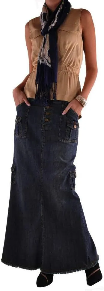 Denim Maxi Straight Long Maxi Denim Pocket Waist Button Womens Fashion Skirts Front Skirt Black Long Skirt for