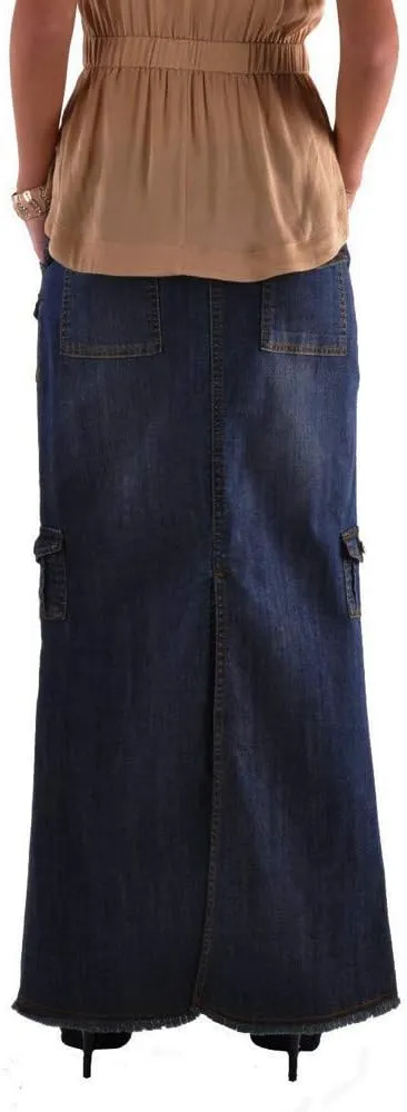 Denim Maxi Straight Long Maxi Denim Pocket Waist Button Womens Fashion Skirts Front Skirt Black Long Skirt for