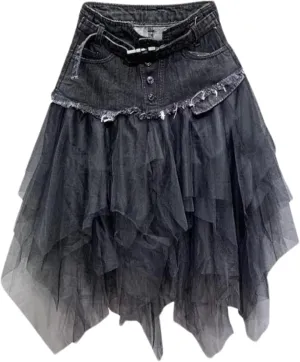 Denim Skirt Patchwork Skirt Jean Skirts Mesh Skirts Flowy Skirts Pleated Skirt Mini Skirts Y2K Skirt Trendy Skirt