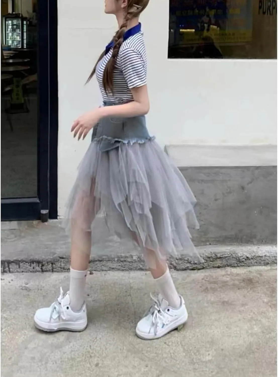 Denim Skirt Patchwork Skirt Jean Skirts Mesh Skirts Flowy Skirts Pleated Skirt Mini Skirts Y2K Skirt Trendy Skirt