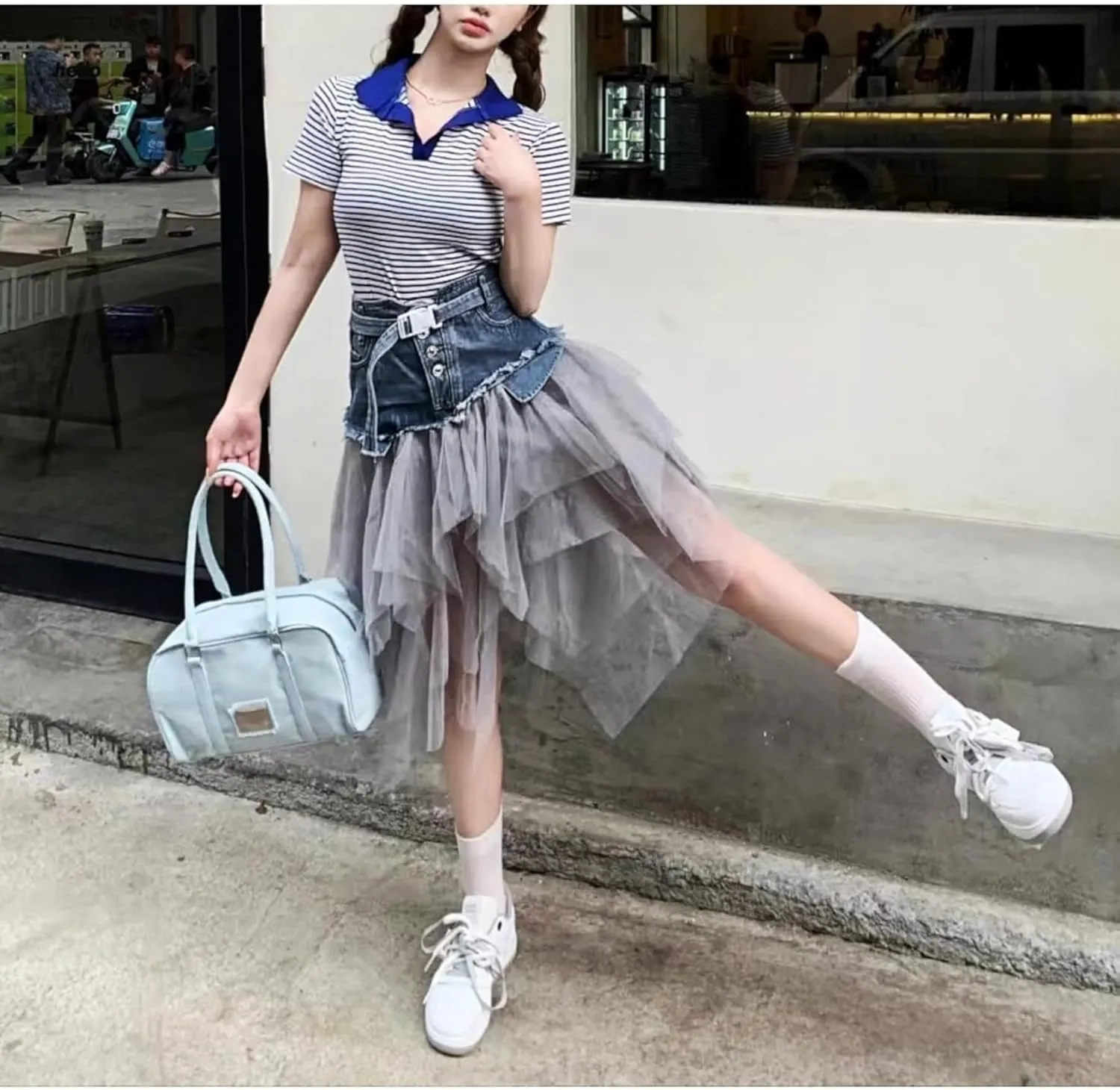 Denim Skirt Patchwork Skirt Jean Skirts Mesh Skirts Flowy Skirts Pleated Skirt Mini Skirts Y2K Skirt Trendy Skirt