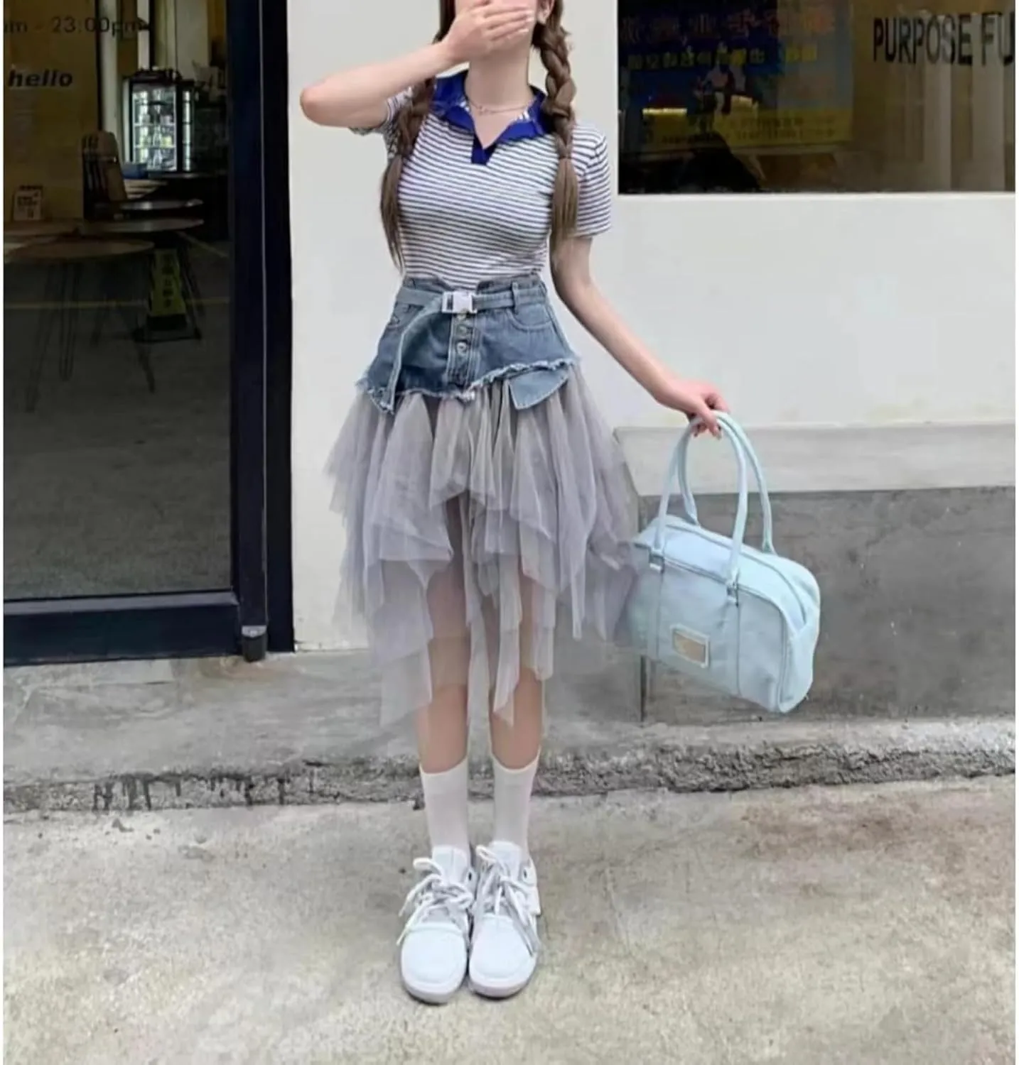 Denim Skirt Patchwork Skirt Jean Skirts Mesh Skirts Flowy Skirts Pleated Skirt Mini Skirts Y2K Skirt Trendy Skirt