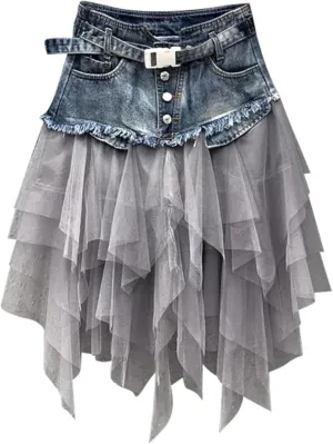 Denim Skirt Patchwork Skirt Jean Skirts Mesh Skirts Flowy Skirts Pleated Skirt Mini Skirts Y2K Skirt Trendy Skirt