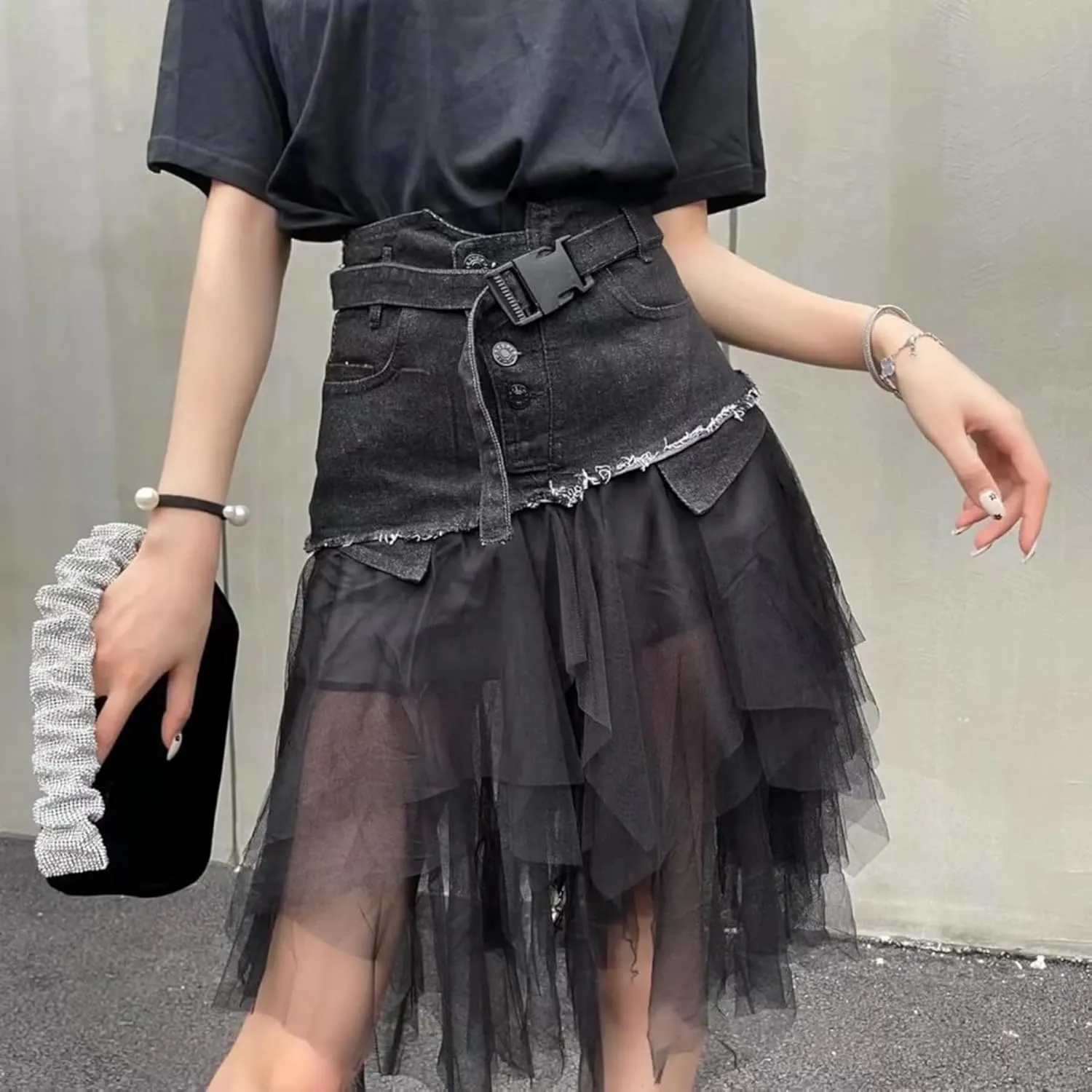Denim Skirt Patchwork Skirt Jean Skirts Mesh Skirts Flowy Skirts Pleated Skirt Mini Skirts Y2K Skirt Trendy Skirt