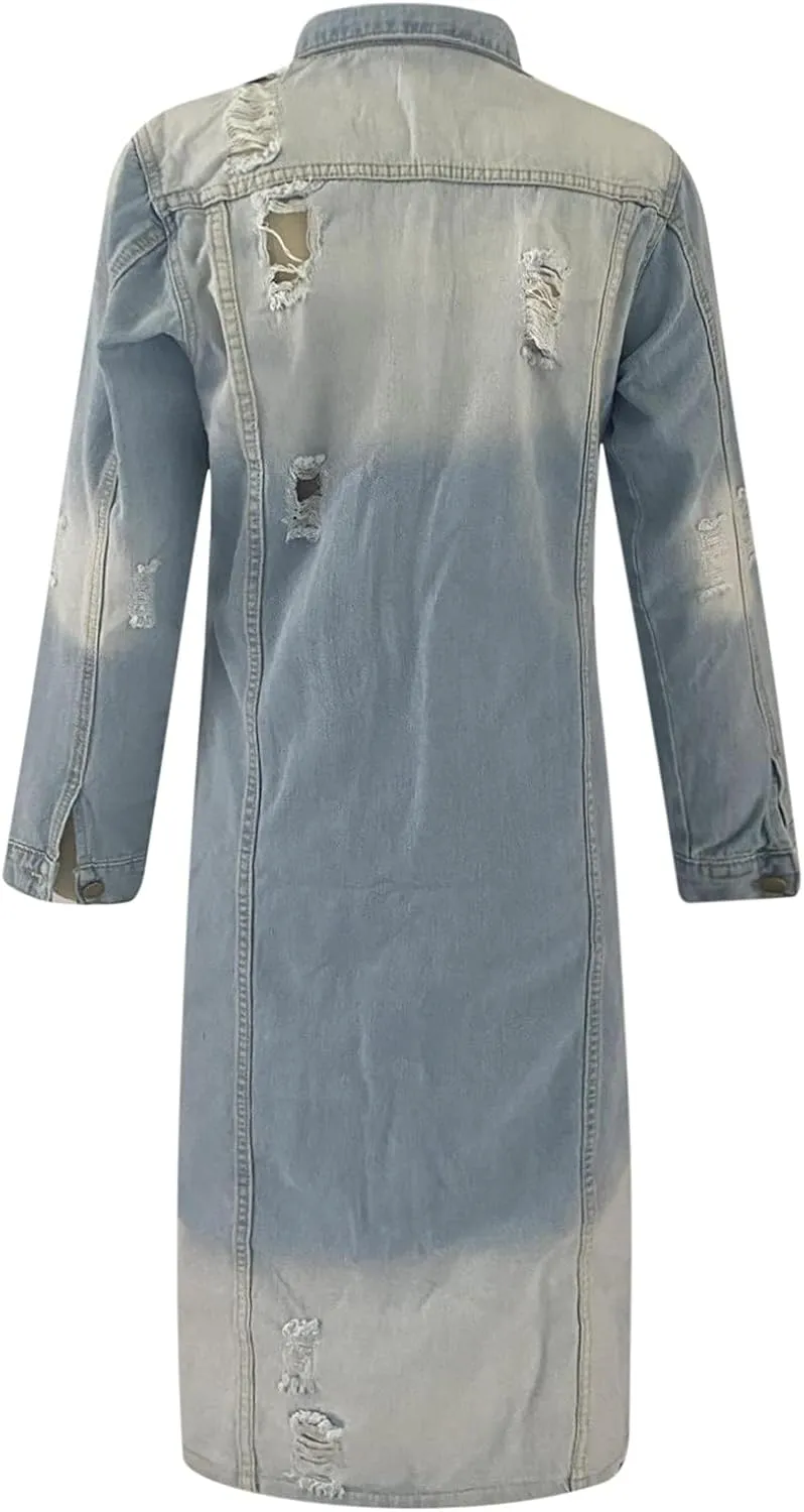 Denim Trench Coat Women Long Jean Jacket Plus Size Fashion Oversized Denim Jacket Casual Button Down Outerwear 2023