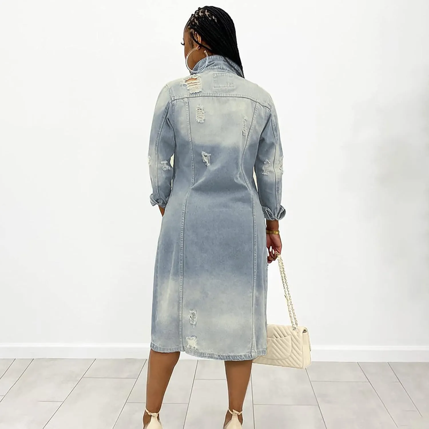 Denim Trench Coat Women Long Jean Jacket Plus Size Fashion Oversized Denim Jacket Casual Button Down Outerwear 2023