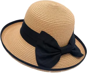 Derby Hat Womens Tea Party British Wide Brim Bowler Hat with Bow Vintage Elegant Flower Summer Beach Bucket Caps