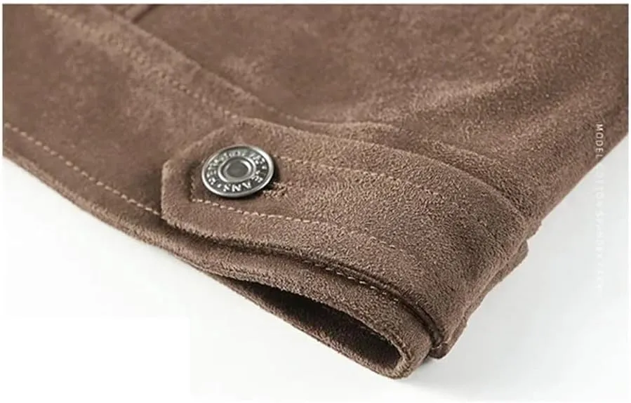 Disimlarl Men Faux Suede Windbreaker Jackets Solid Zipper Cargo Work Jackets Lightweight Lapel Casual Outwear