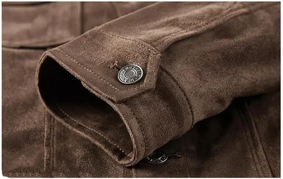 Disimlarl Men Faux Suede Windbreaker Jackets Solid Zipper Cargo Work Jackets Lightweight Lapel Casual Outwear