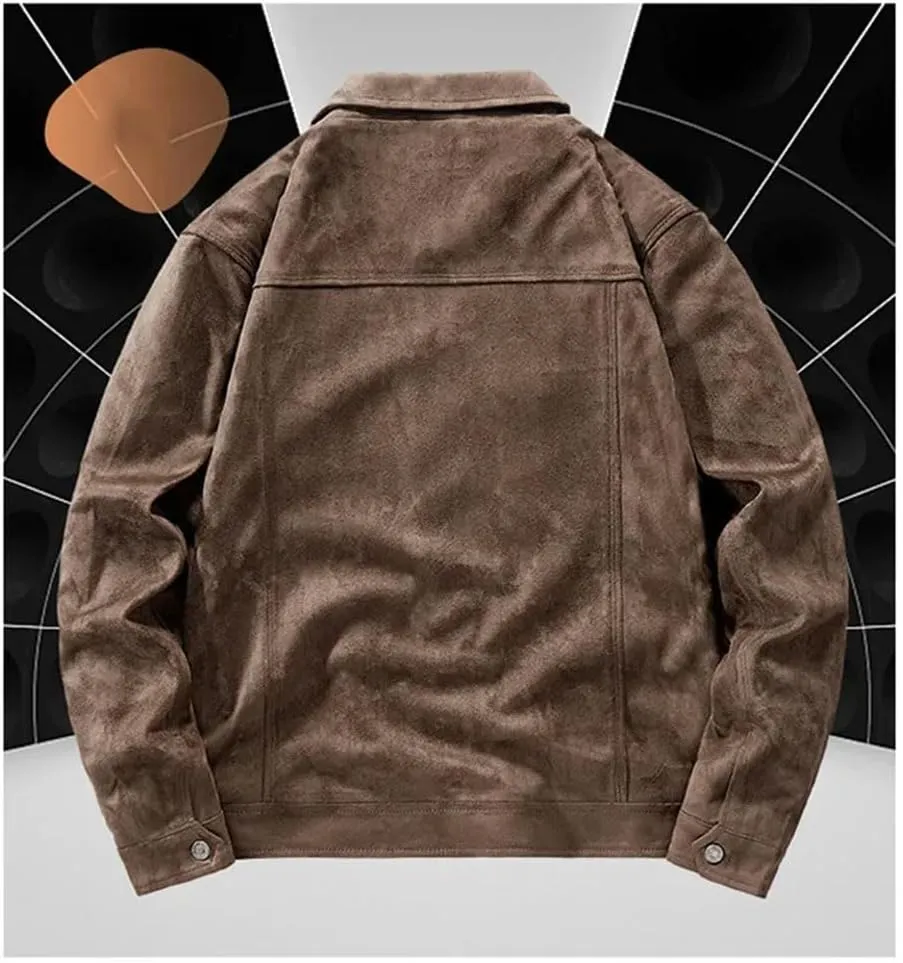 Disimlarl Men Faux Suede Windbreaker Jackets Solid Zipper Cargo Work Jackets Lightweight Lapel Casual Outwear