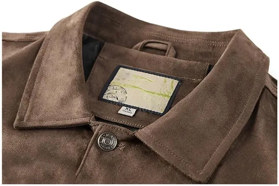 Disimlarl Men Faux Suede Windbreaker Jackets Solid Zipper Cargo Work Jackets Lightweight Lapel Casual Outwear