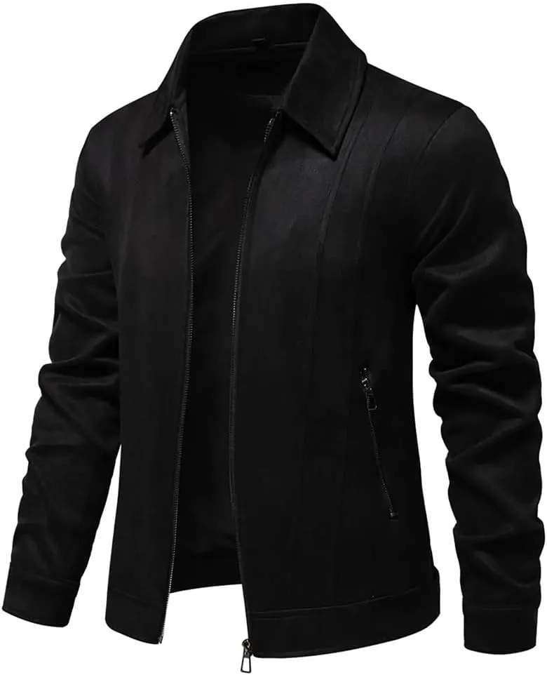 Disimlarl Men Suede Windbreaker Jackets Full Zipper Casual Jackets Lightweight Classic Lapel Solid Trucker Coat