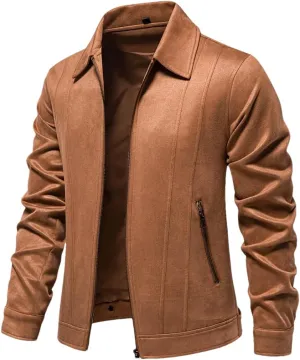 Disimlarl Men Suede Windbreaker Jackets Full Zipper Casual Jackets Lightweight Classic Lapel Solid Trucker Coat