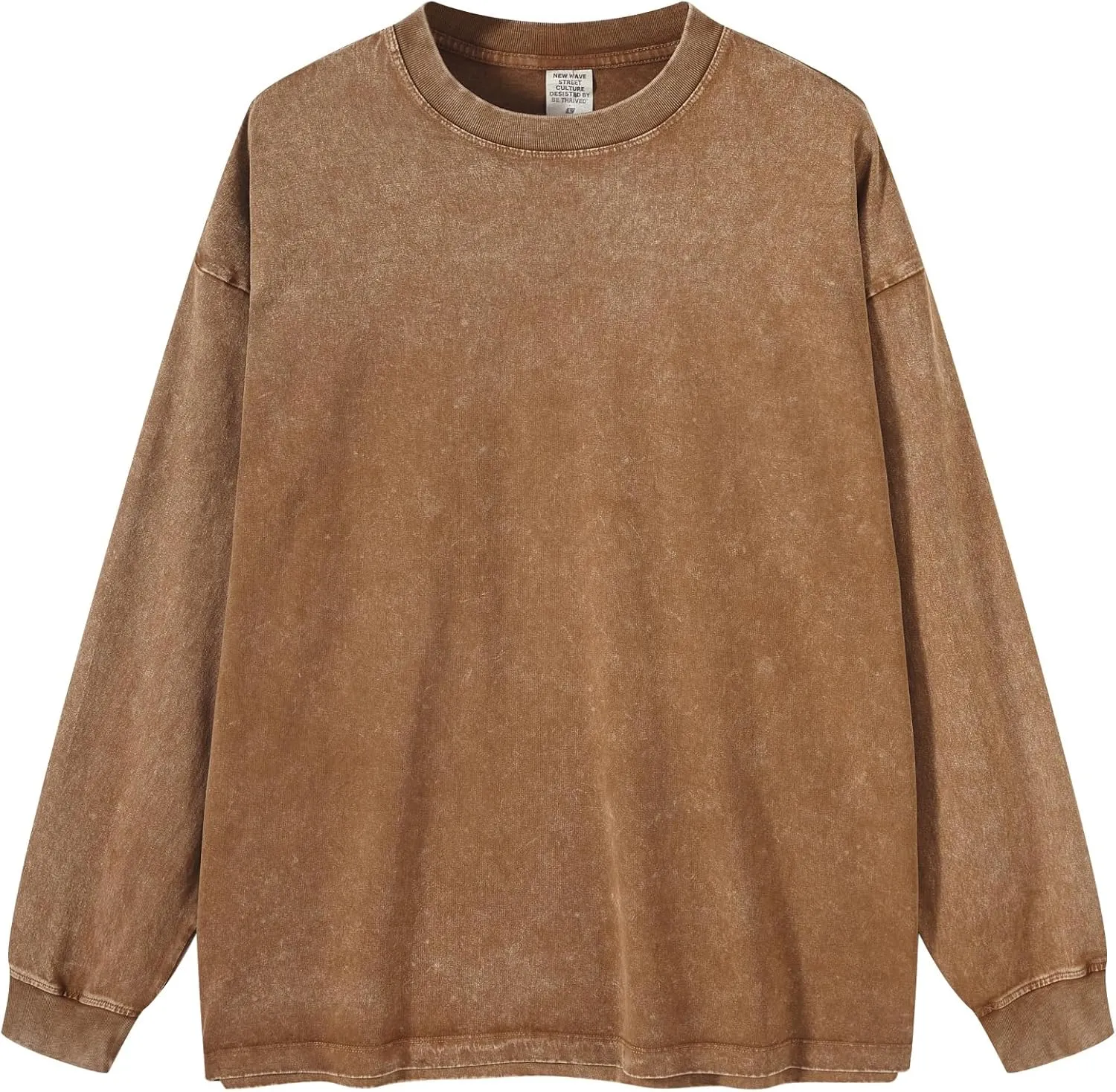 Dnzzs Men's Oversized T-Shirts Long Sleeve Crew Neck Sweatshirt Acid Wash Basic Cotton Tees Vintage Streetwear Tee Tops