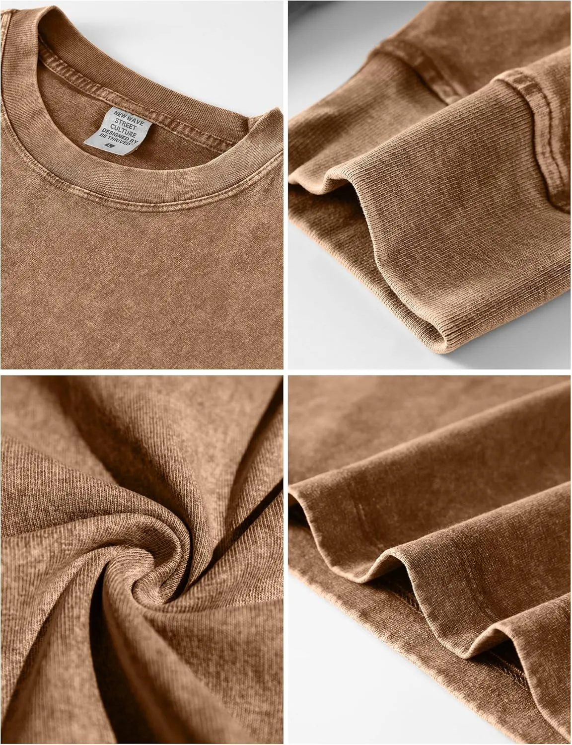 Dnzzs Men's Oversized T-Shirts Long Sleeve Crew Neck Sweatshirt Acid Wash Basic Cotton Tees Vintage Streetwear Tee Tops