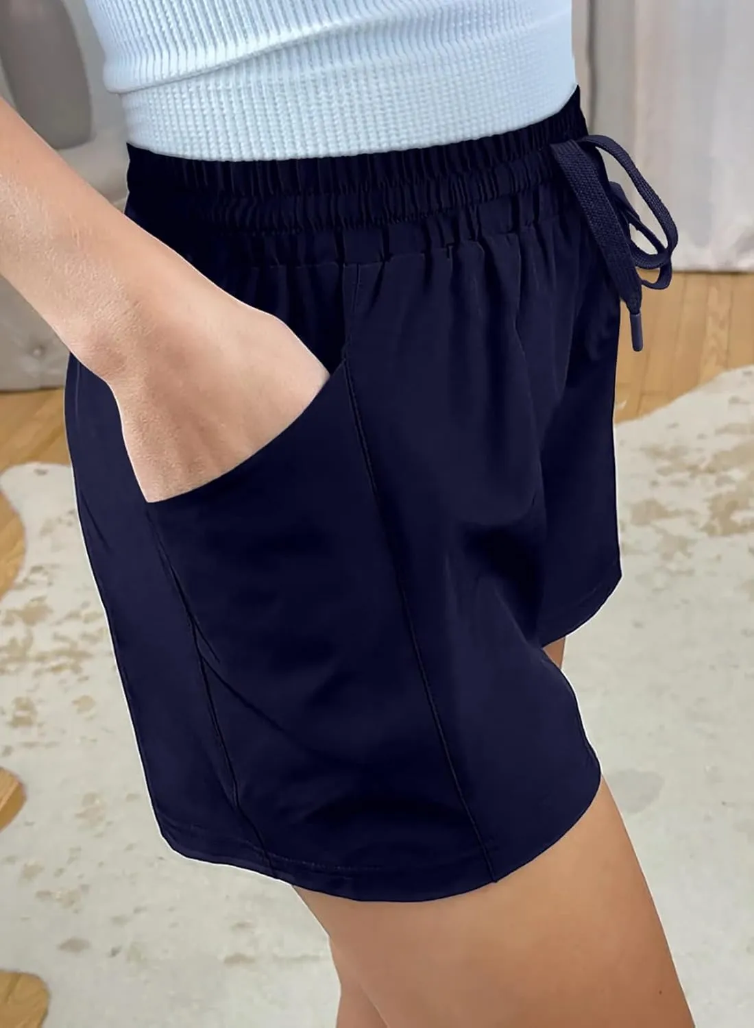 Dokotoo Women's Athletic Shorts High Waisted Running Shorts Quick Dry Daily Casual Comfy Drawstring Shorts Pocket