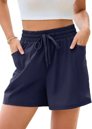 Dokotoo Women's Athletic Shorts High Waisted Running Shorts Quick Dry Daily Casual Comfy Drawstring Shorts Pocket