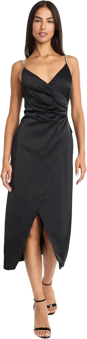 Donna Morgan Women's Elegant Midi Slip Wrap Style Bodycon with Spaghetti Straps-Formal Evening Dresses