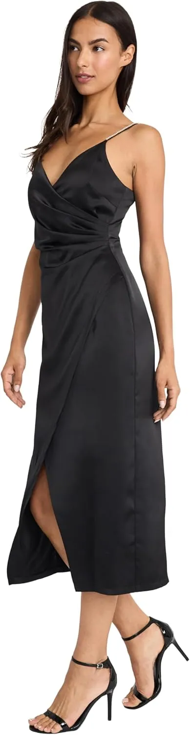 Donna Morgan Women's Elegant Midi Slip Wrap Style Bodycon with Spaghetti Straps-Formal Evening Dresses