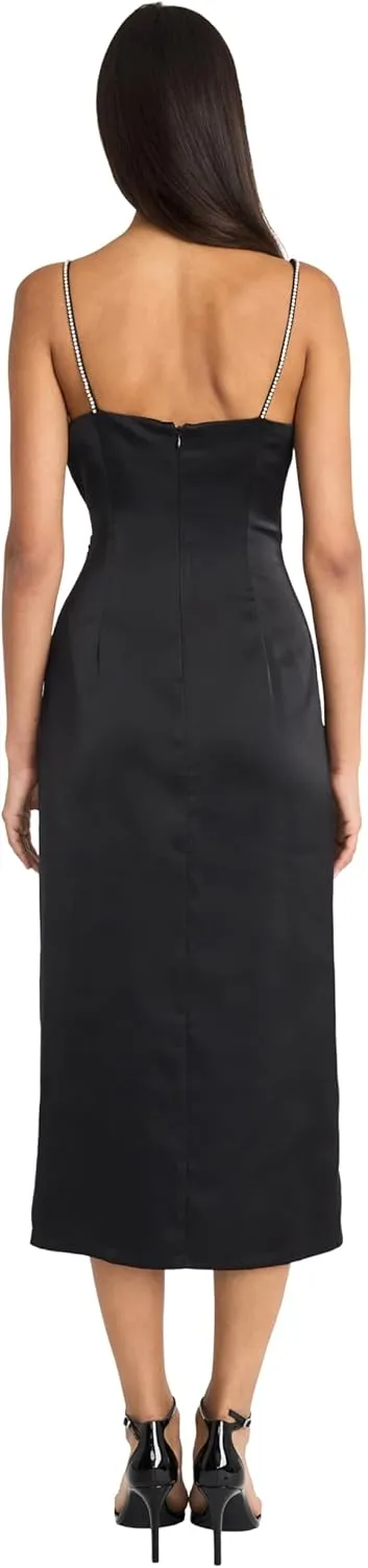 Donna Morgan Women's Elegant Midi Slip Wrap Style Bodycon with Spaghetti Straps-Formal Evening Dresses