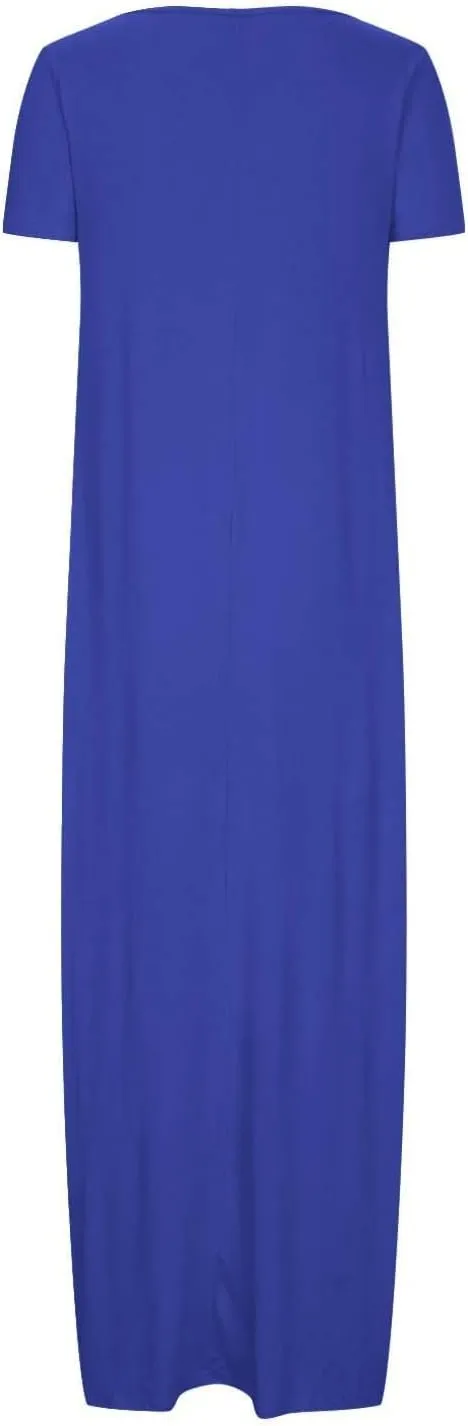 Dresses for Women 2025 Casual Summer Maxi Dresses Short Sleeve Round Neck Dress Plus Size Long Beach Vacation Sundress