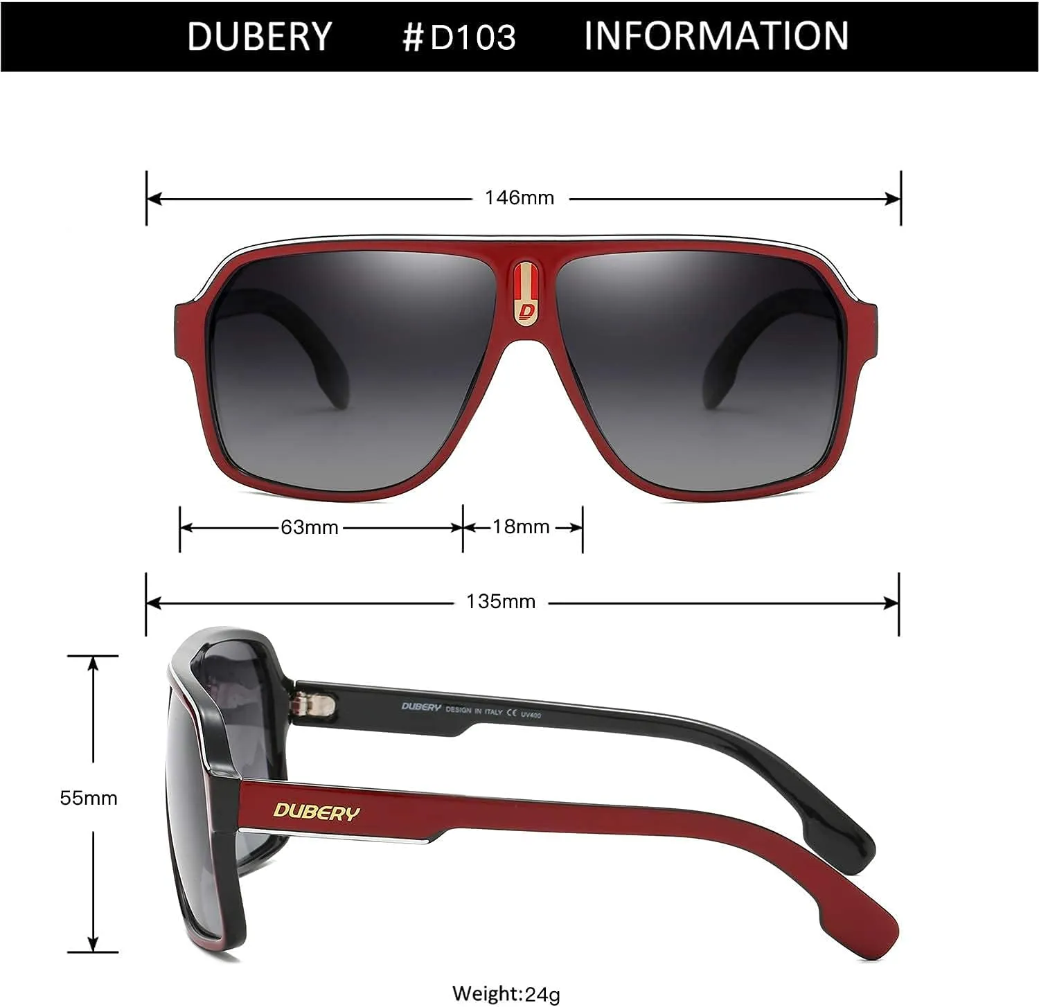 DUBERY Mens Oversized Aviator Sunglasses Classic Large Polarized Lens Shades D103