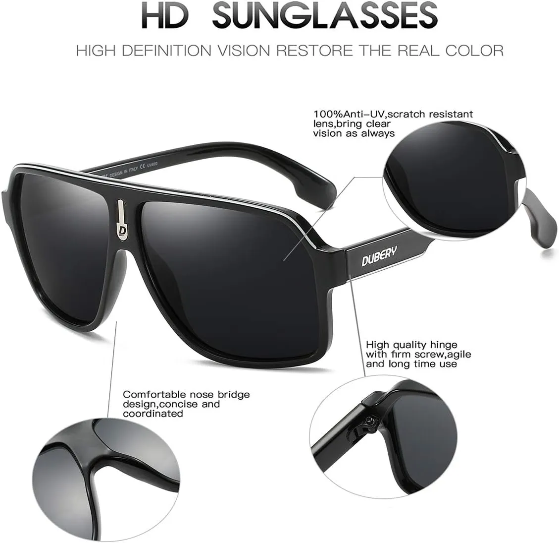 DUBERY Mens Oversized Aviator Sunglasses Classic Large Polarized Lens Shades D103