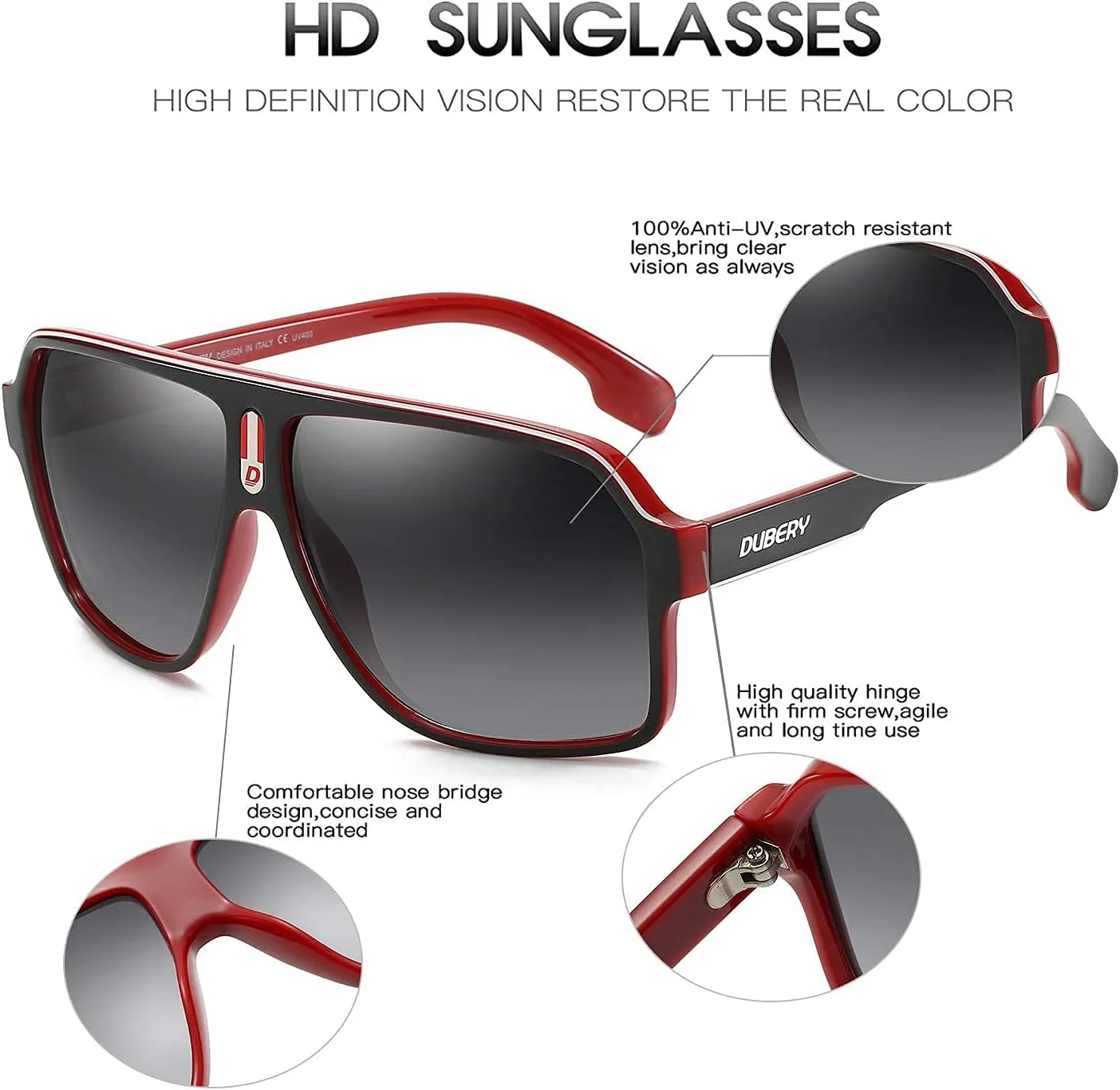 DUBERY Mens Oversized Aviator Sunglasses Classic Large Polarized Lens Shades D103