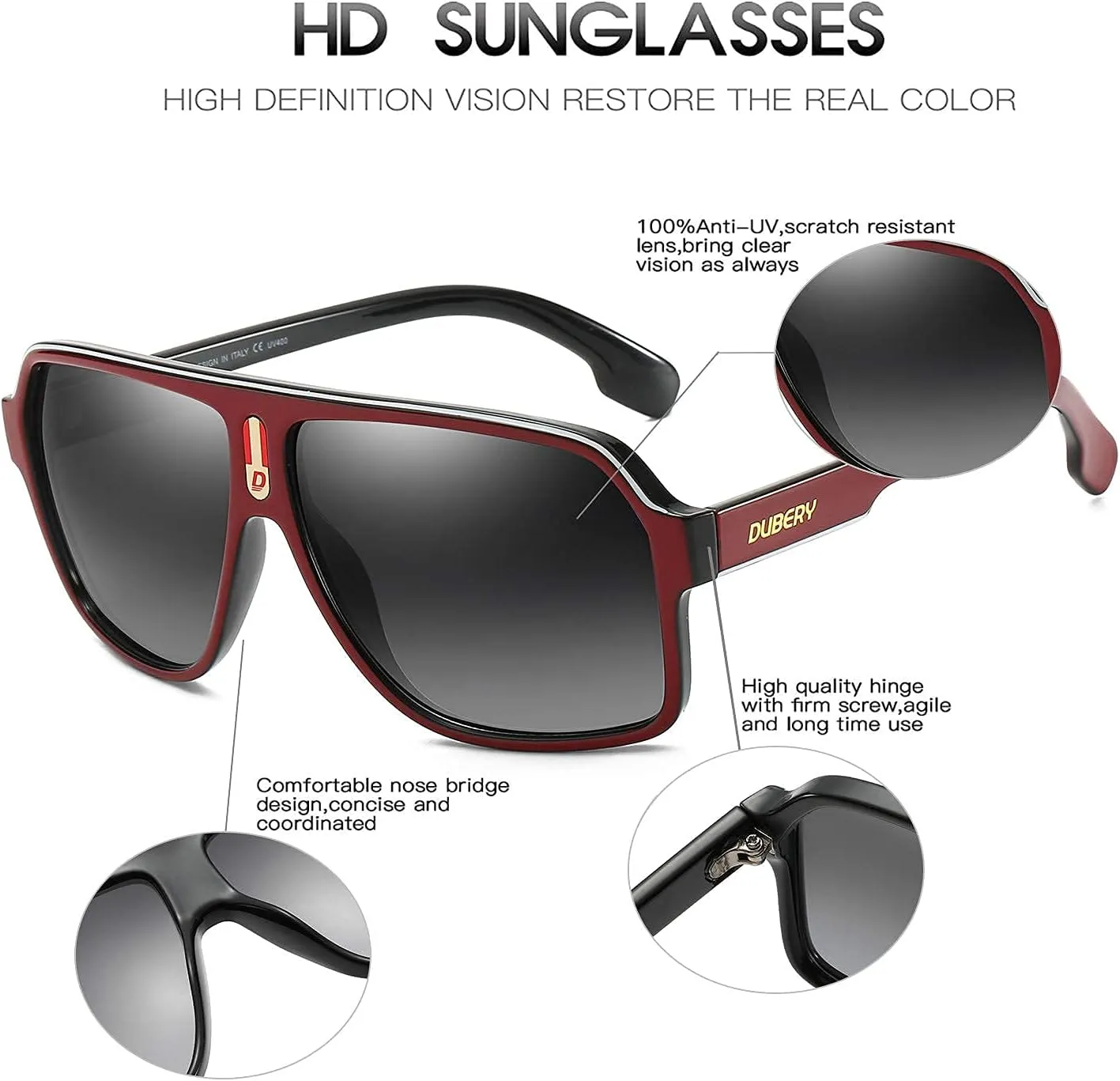 DUBERY Mens Oversized Aviator Sunglasses Classic Large Polarized Lens Shades D103