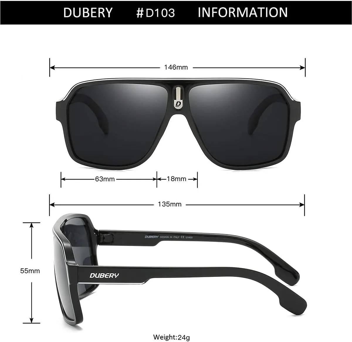 DUBERY Mens Oversized Aviator Sunglasses Classic Large Polarized Lens Shades D103